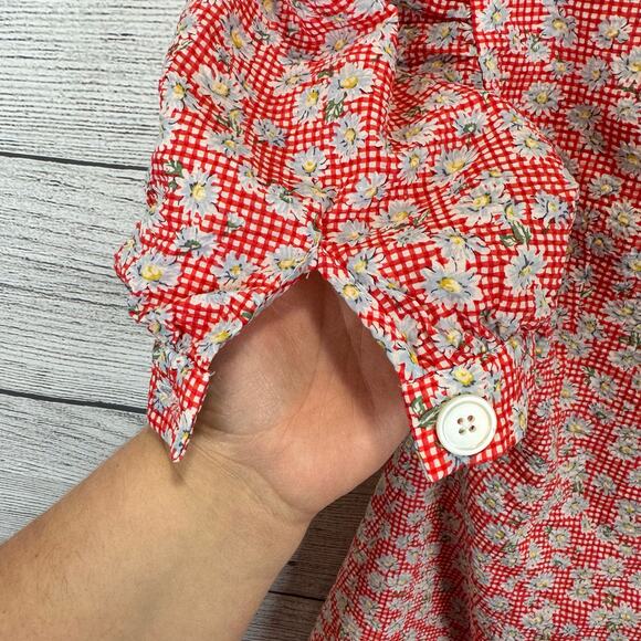 Quanta Du Soleil De Paris Women's Red & White Gingham Floral Dress Size Large - Picture 8 of 9